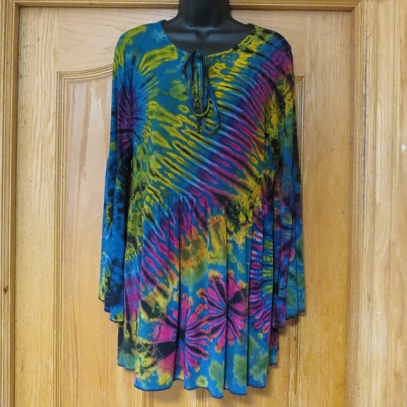 Tie Dye Mini dress or Blouse long bell sleeves - Picture 8 of 16